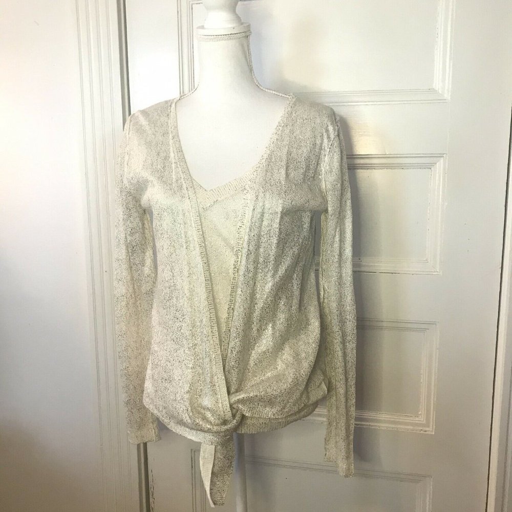 Anthropologie Velvet Ivory & Silver Metallic Linen Twin Set Tunic Sweater
